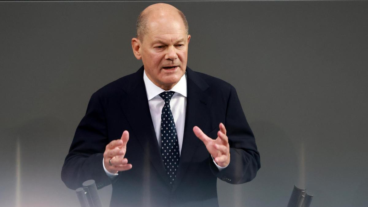 El canciller alemán Olaf Scholz durante una intervención en el Bundestag.