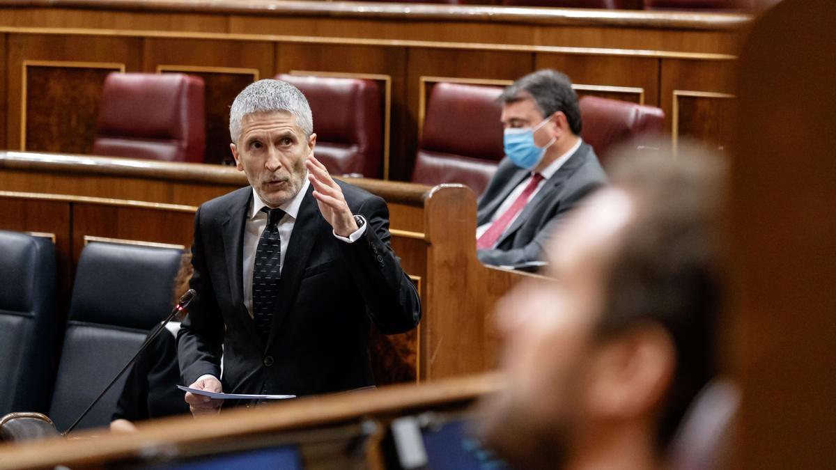 Fernando Grande-Marlaska, durante la sesión de control en la que se le cuestionó por la destitución de Pérez de los Cobos, 3 de junio 2020.