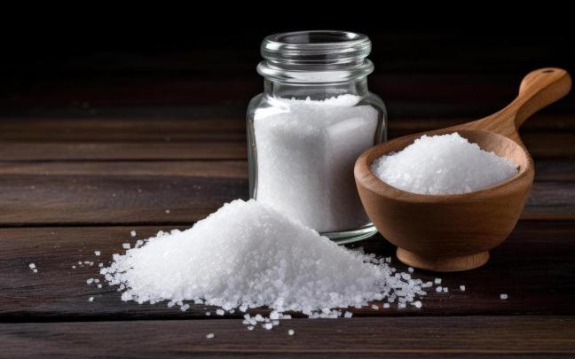 Sal gruesa en un salero y en un cuenco de madera.