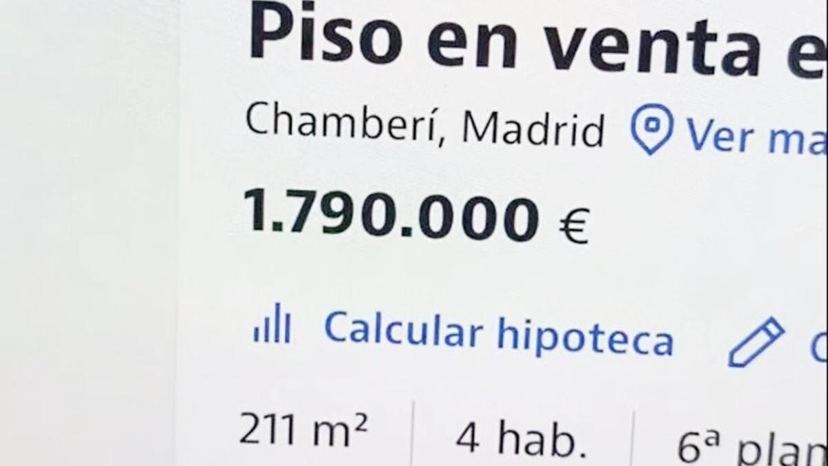 El piso de 211 metros cuadrados y cuatro habitaciones de Madrid que se vende por 1.790.000 euros
