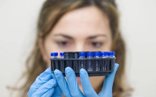 Una investigadora de Euskal Herriko Unibertsitatea (EHU) trabajando en un ensayo.