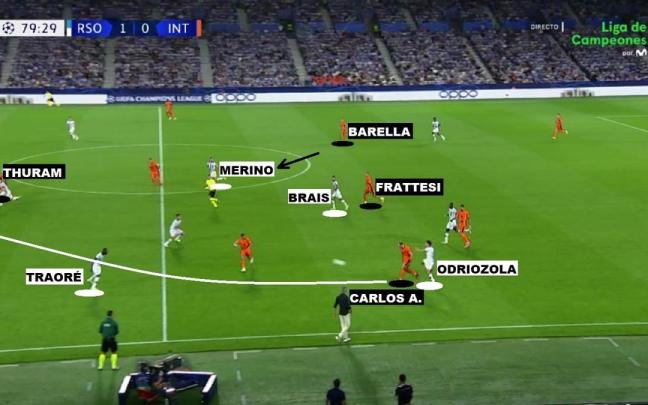 Captura de pantalla correspondiente al partido de este miércoles en el estadio de Anoeta. / MOVISTAR