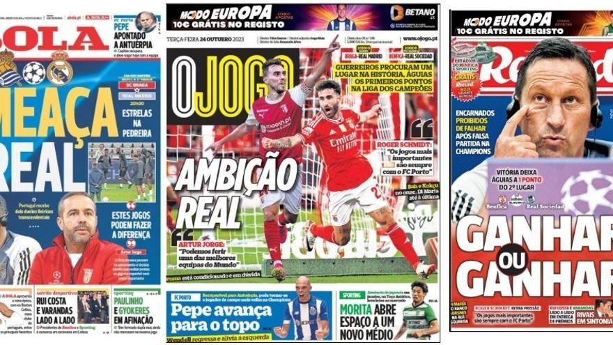 Recopilación de las portadas de este martes en los tres diarios deportivos de Portugal
