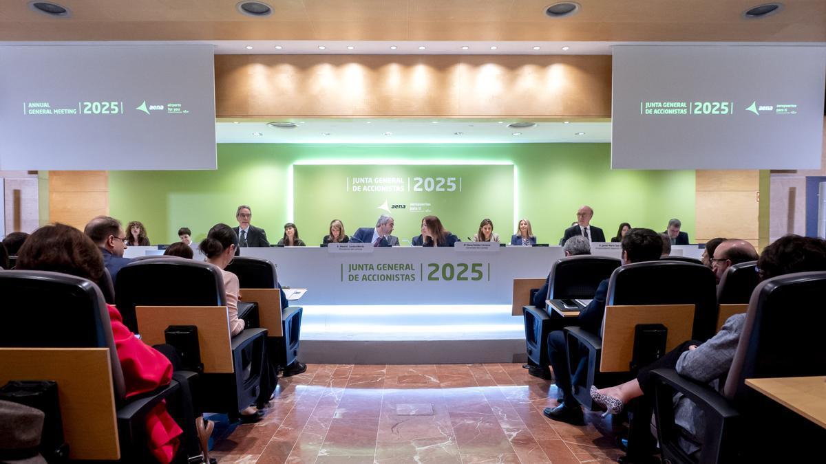 El presidente del Consejo de AENA, Maurici Lucena, durante una Junta General de Accionistas de Aena
