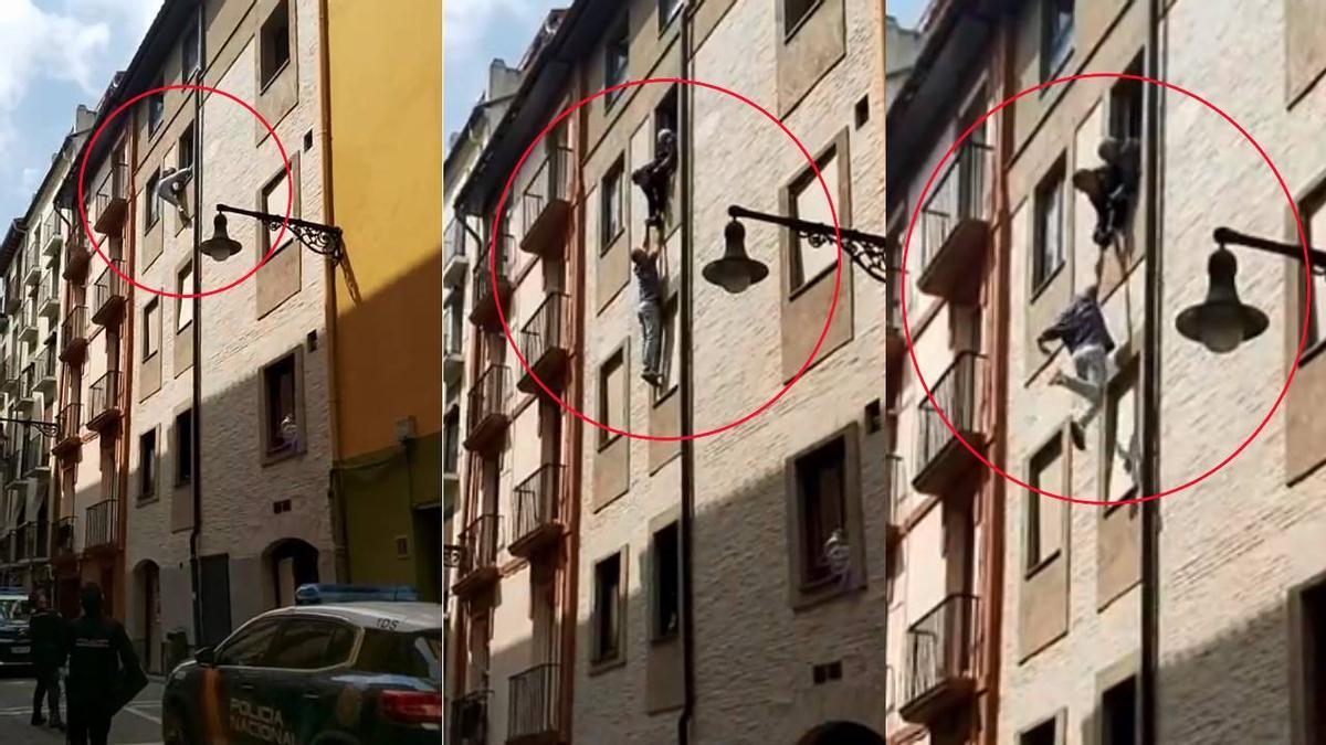 Imágenes de los agentes agarrando al hombre por los brazos en el edificio de Pamplona. DNN