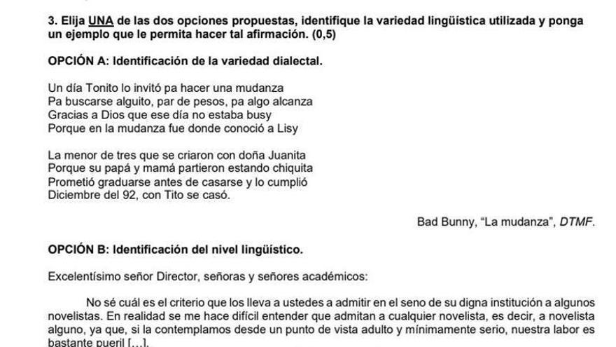 La pregunta de la PAU que hace referencia a uno de los temas de Bad Bunny