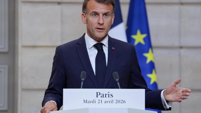 Macron, durante su comparecencia.