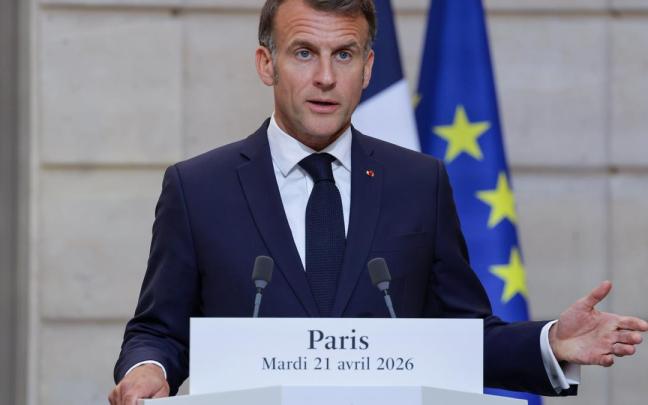 Macron, durante su comparecencia.