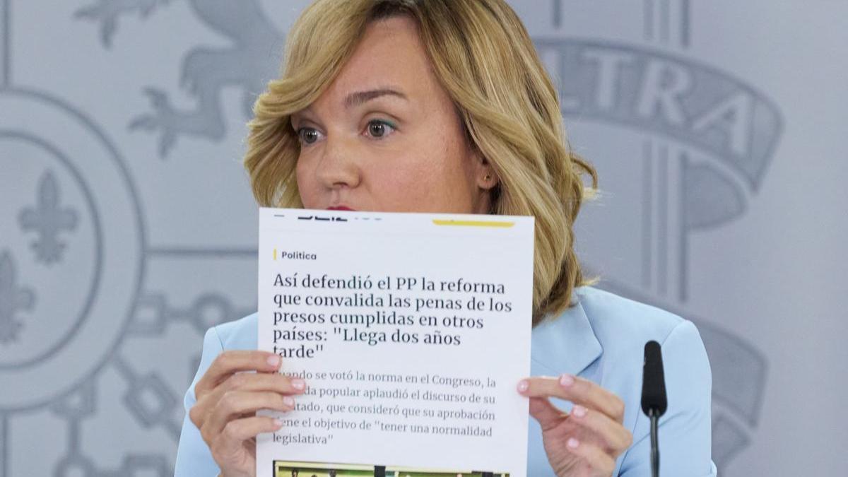 La portavoz del Gobierno español, Pilar Alegría, durante la rueda de prensa posterior al Consejo de Ministros.