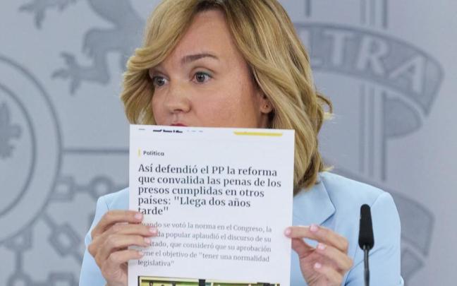 La portavoz del Gobierno español, Pilar Alegría, durante la rueda de prensa posterior al Consejo de Ministros.