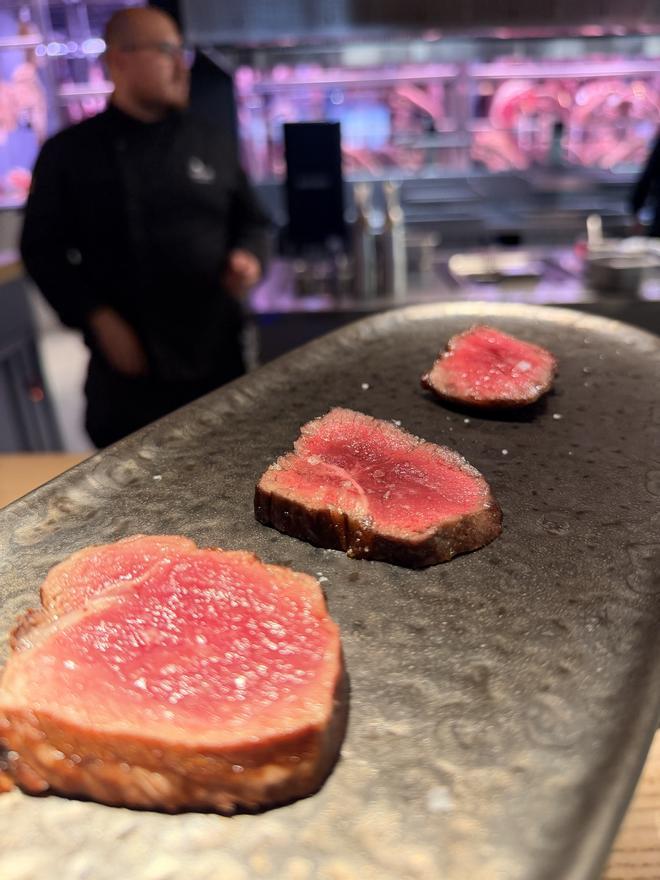 Degustación de ternera, buey y Wagyu.