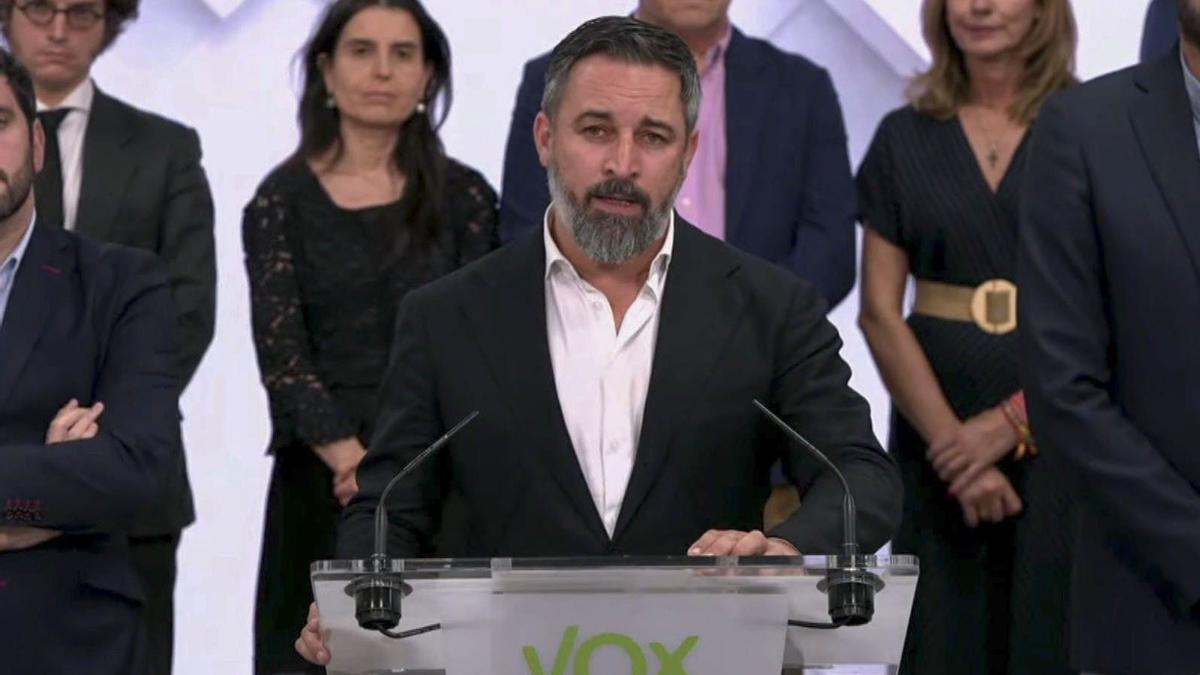 Santiago Abascal, en la comparecencia del jueves anunciando la ruptura de los pactos con el PP.