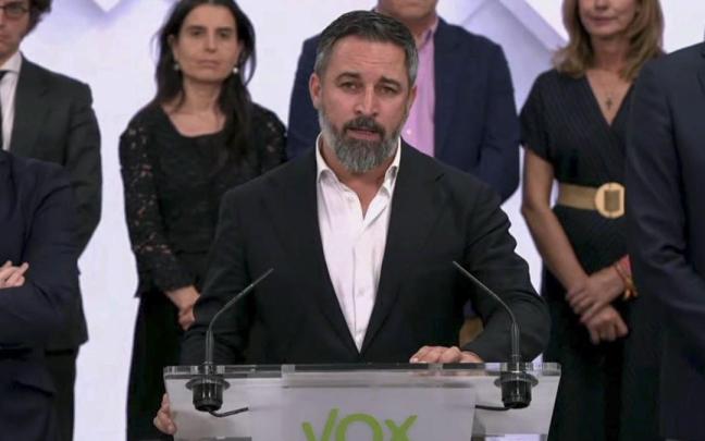 Santiago Abascal, en la comparecencia del jueves anunciando la ruptura de los pactos con el PP.