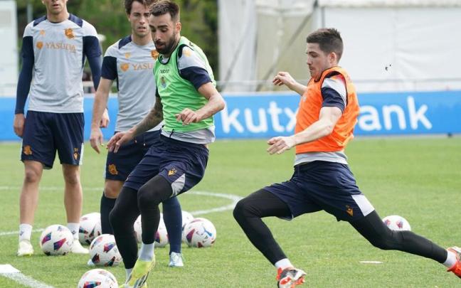 Brais Méndez, durante el entrenamiento en Zubieta. / RUBEN PLAZA