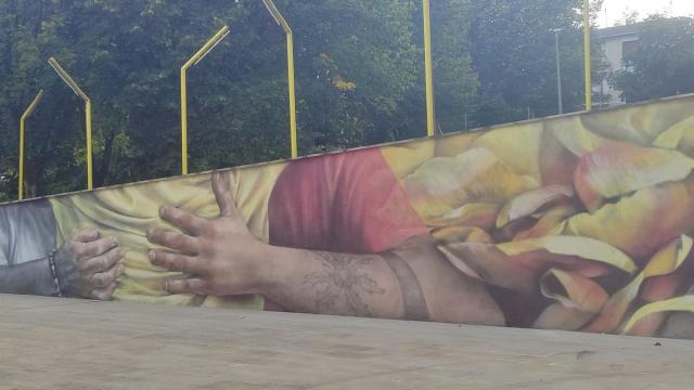 Imagen del mural creado en el exterior de la casa de cultura de Lemoa