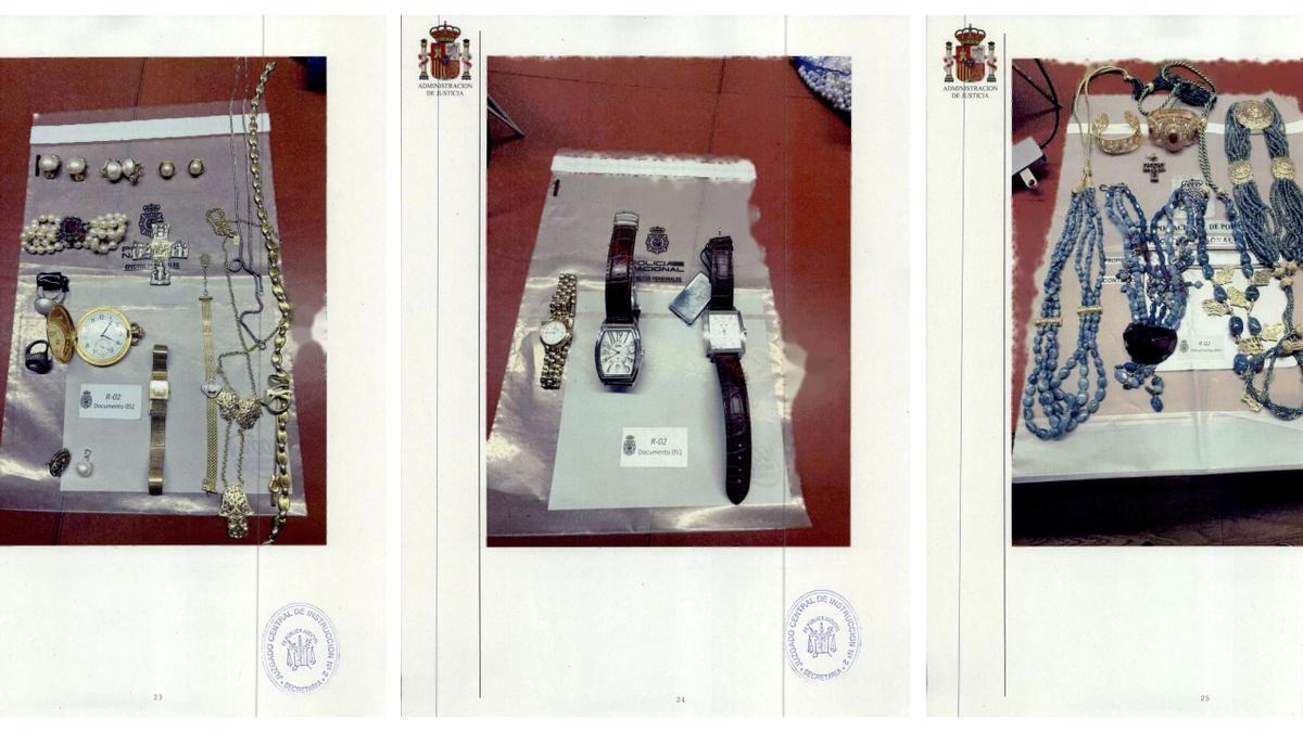 Joyas y relojes intervenidos en el despacho del expresidente del Gobierno español José Luis Rodríguez Zapatero