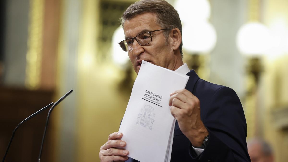 Feijóo, durante su intervención en el debate de investidura.