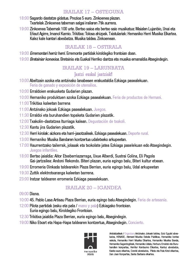 Euskal Jaietako egitarau osoa.