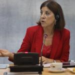 Izaskun Bilbao, durante el encuentro de su grupo parlamentario con los medios hoy en el BEC.