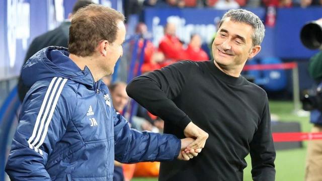 Jaboba Arrasate y Ernesto Valverde, en El Sadar.