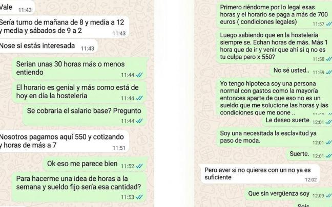 La oferta de trabajo que muestra el perfil 'Soy camarero'