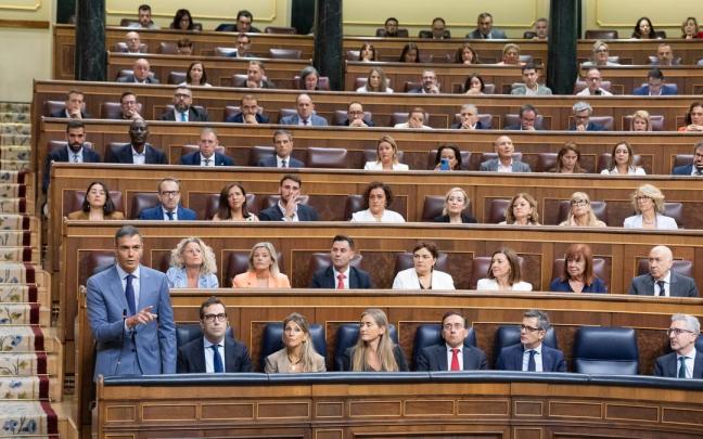 El presidente del Gobierno, Pedro Sánchez, interviene durante una sesión de control al Gobierno, en el Congreso de los Diputados