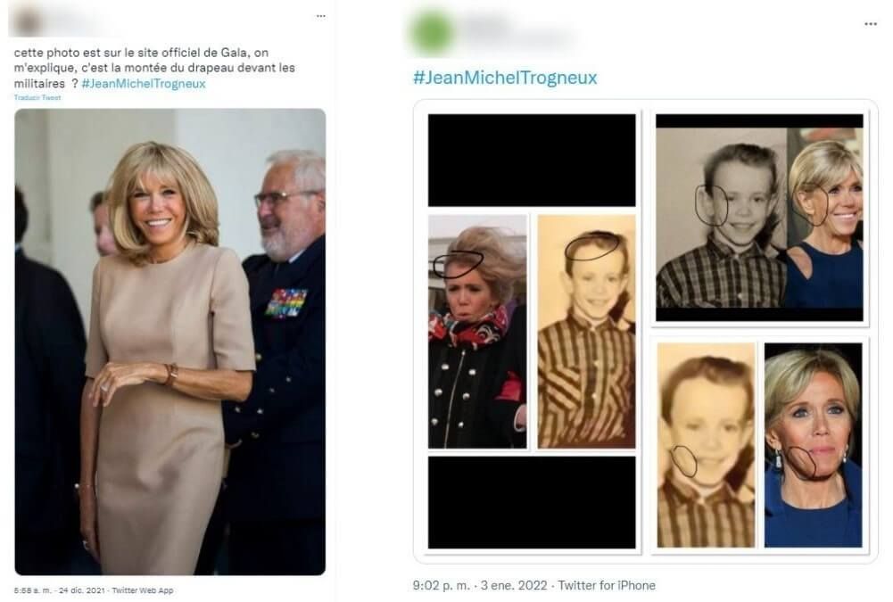 Bulos sobre Brigitte Macron en redes sociales.