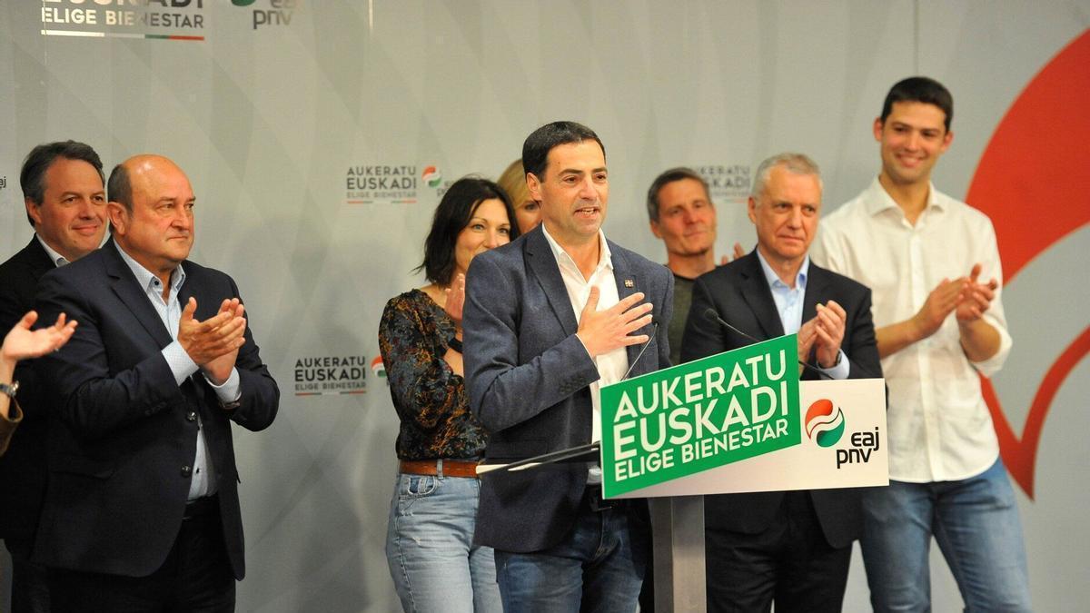 Imanol Pradales, en la noche de las elecciones del 21 de abril de 2024