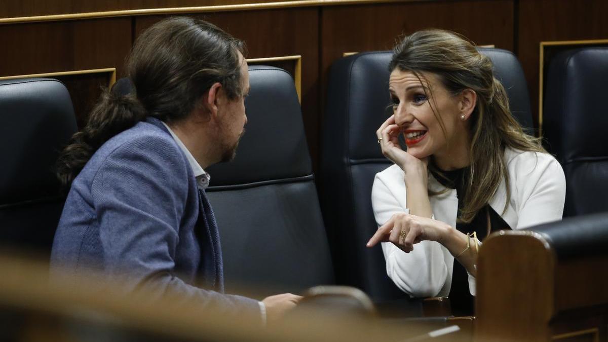 Pablo Iglesias junto a Yolanda Díaz en el Congreso en una foto de archivo.