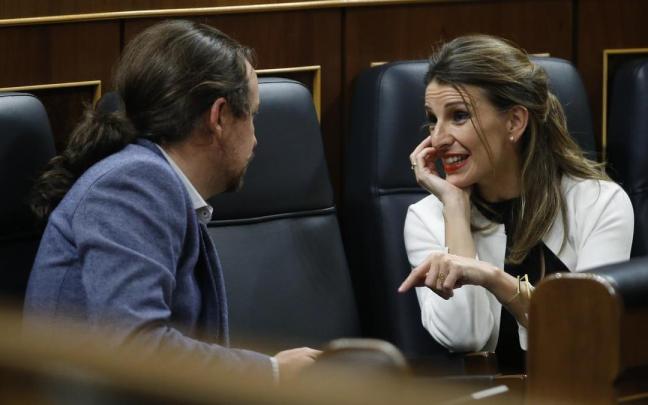 Pablo Iglesias junto a Yolanda Díaz en el Congreso en una foto de archivo.