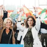 Ayuso junto al presidente del PP vasco, Carlos Iturgaiz; la candidata del PP a la Alcaldía de Bilbao, Esther Martínez, y la candidata a la Diputación de Bizkaia, Raquel González.