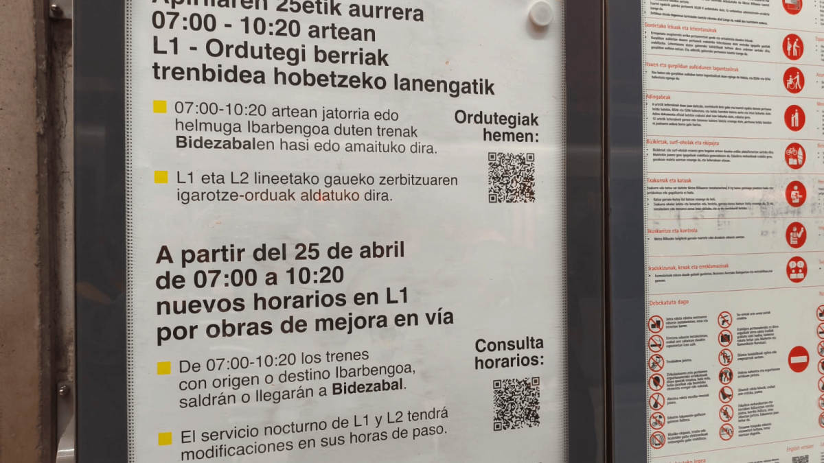 Cartel informativo de los cambios en Metro Bilbao. ONDA VASCA