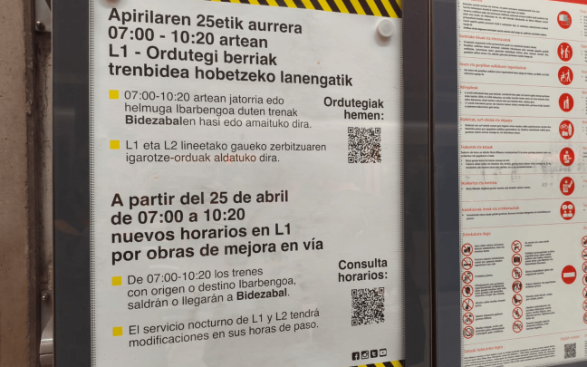 Cartel informativo de los cambios en Metro Bilbao. ONDA VASCA Cartel informativo de los cambios en Metro Bilbao. ONDA VASCA