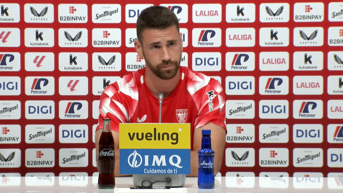 Unai Simón durante la rueda de prensa de esta mañana / Youtube Athletic