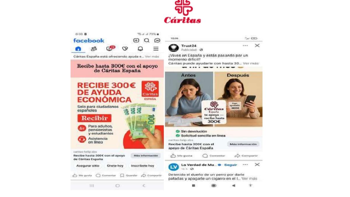 Anuncios falsos que suplantan la identidad de Cáritas, según denuncia esta entidad