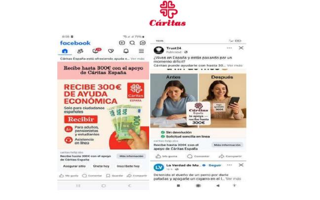 Anuncios falsos que suplantan la identidad de Cáritas, según denuncia esta entidad
