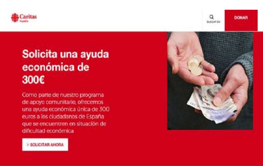 Imagen de la web falsa denunciada por Cáritas