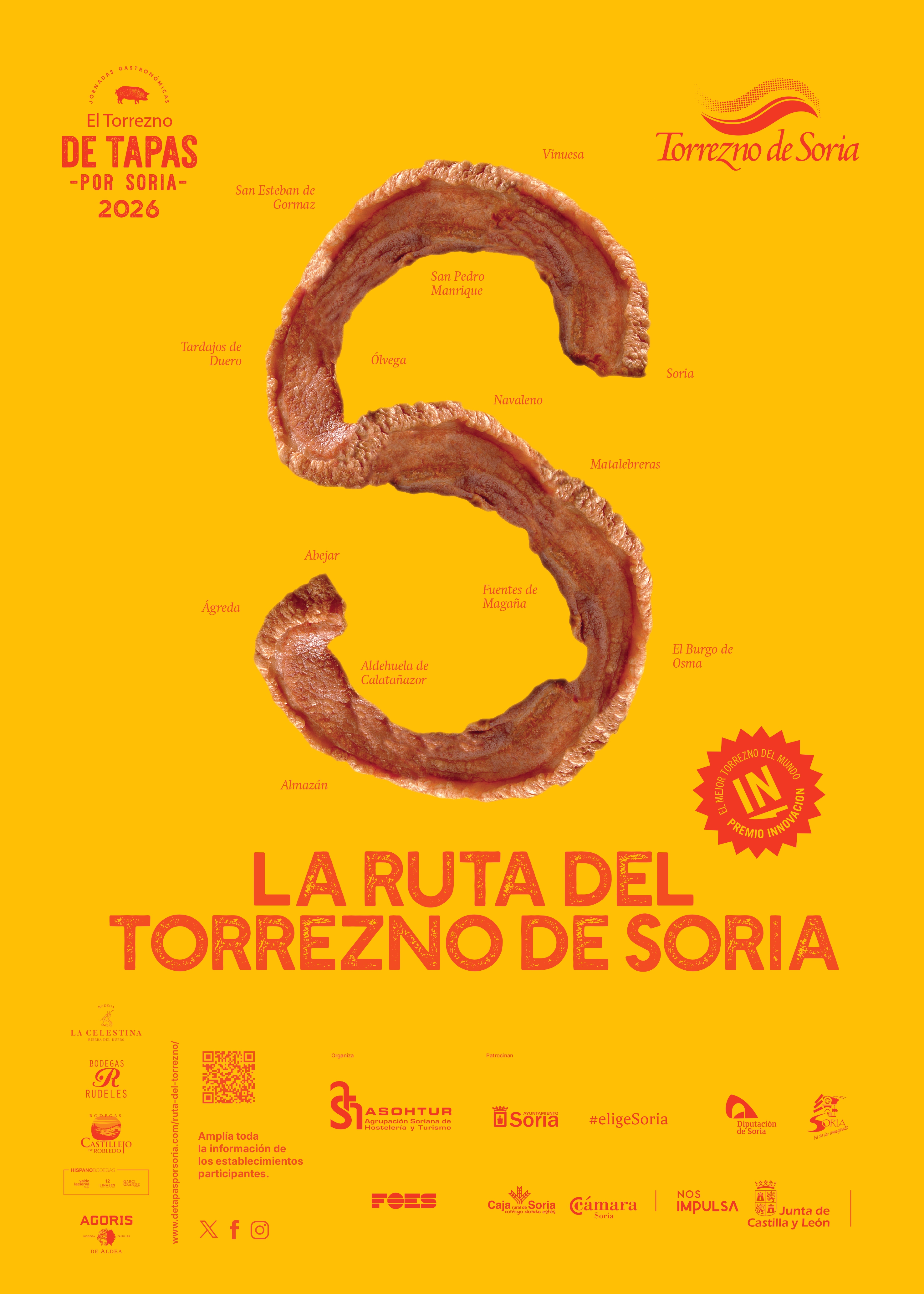 Cartel oficial de la Ruta del Torrezno de Soria 2026, una propuesta anual para recorrer medio centenar de establecimientos y descubrir los rincones más bellos de la provincia a través de este icono culinario