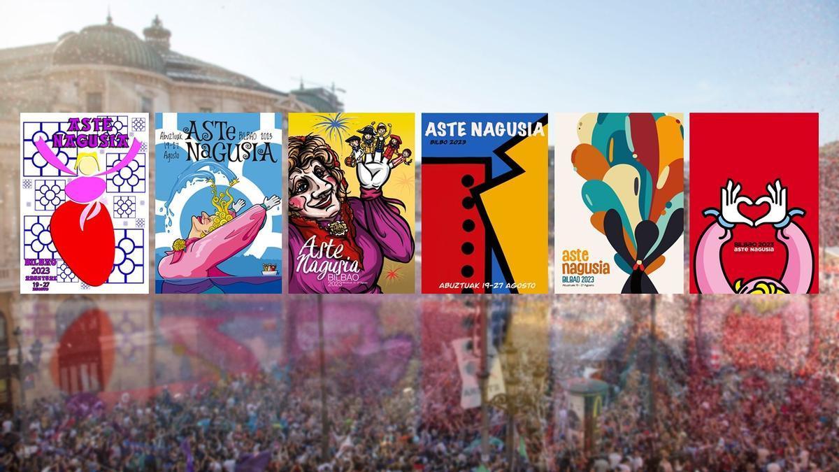Estos son los 6 carteles finalistas para anunciar la Aste Nagusia de Bilbao 2023