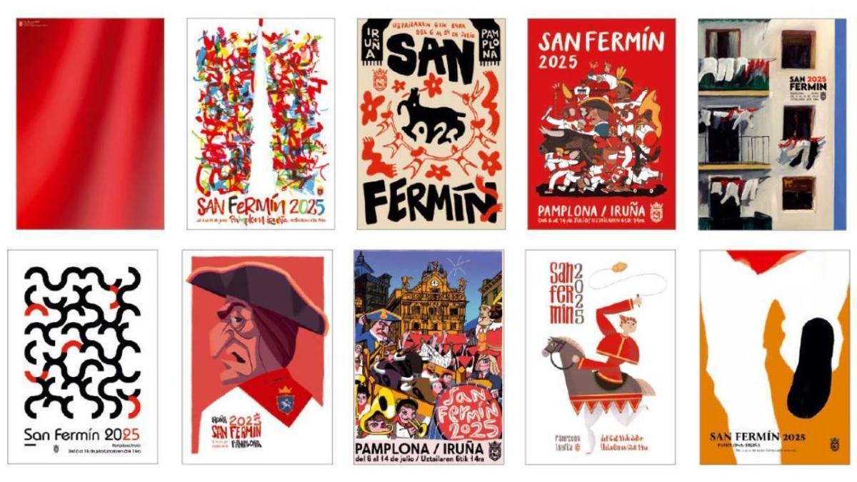 Las 10 obras finalistas del concurso de carteles de San Fermín 2025.