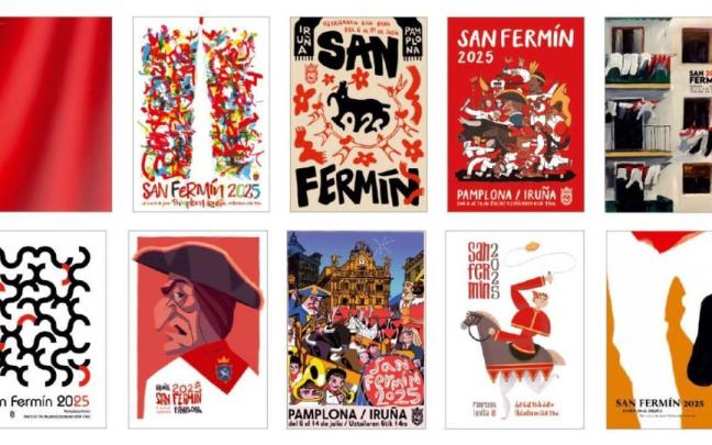 Las 10 obras finalistas del concurso de carteles de San Fermín 2025. Las 10 obras finalistas del concurso de carteles de San Fermín 2025.