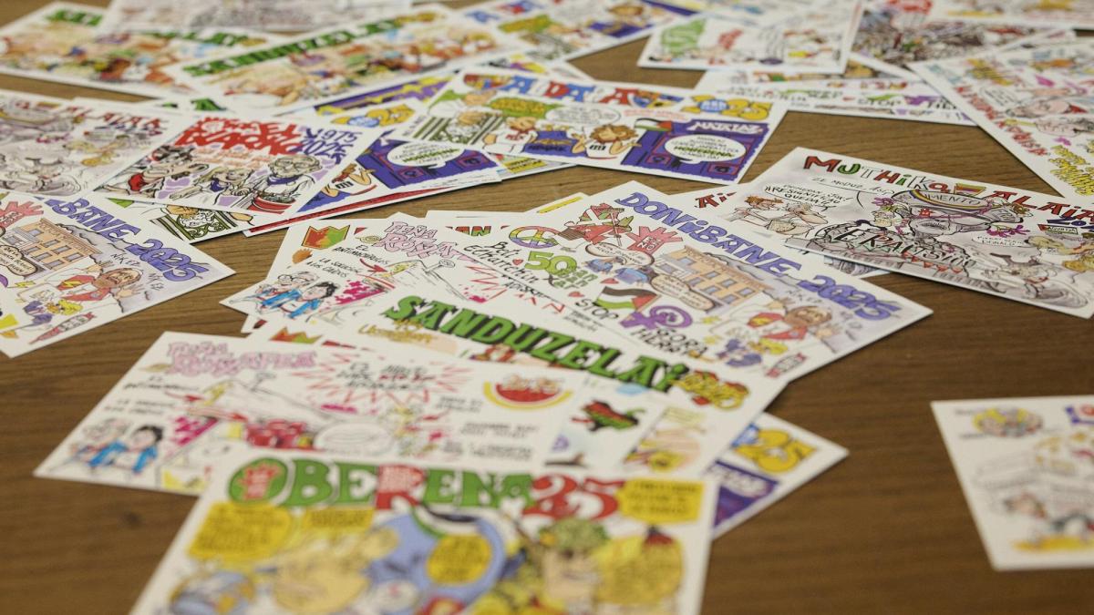 Presentación de las pancartas de las peñas en 2025. Iñaki Porto