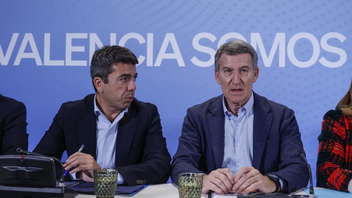 El presidente de la Generalitat Valenciana y del PPCV, Carlos Mazón y el presidente del Partido Popular, Alberto Núñez Feijóo