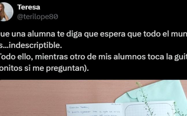 El comienzo del post de la profesora. / X (@terilope80) El comienzo del post de la profesora.