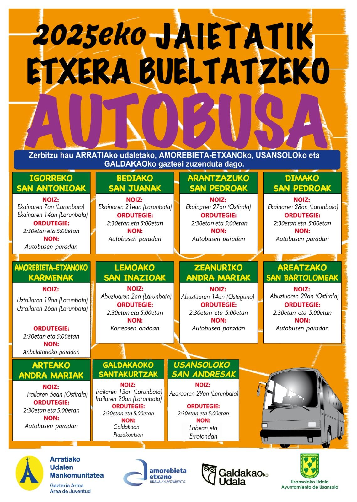 Fechas y horarios de funcionamiento del 'Gau-Txori' de Arratia