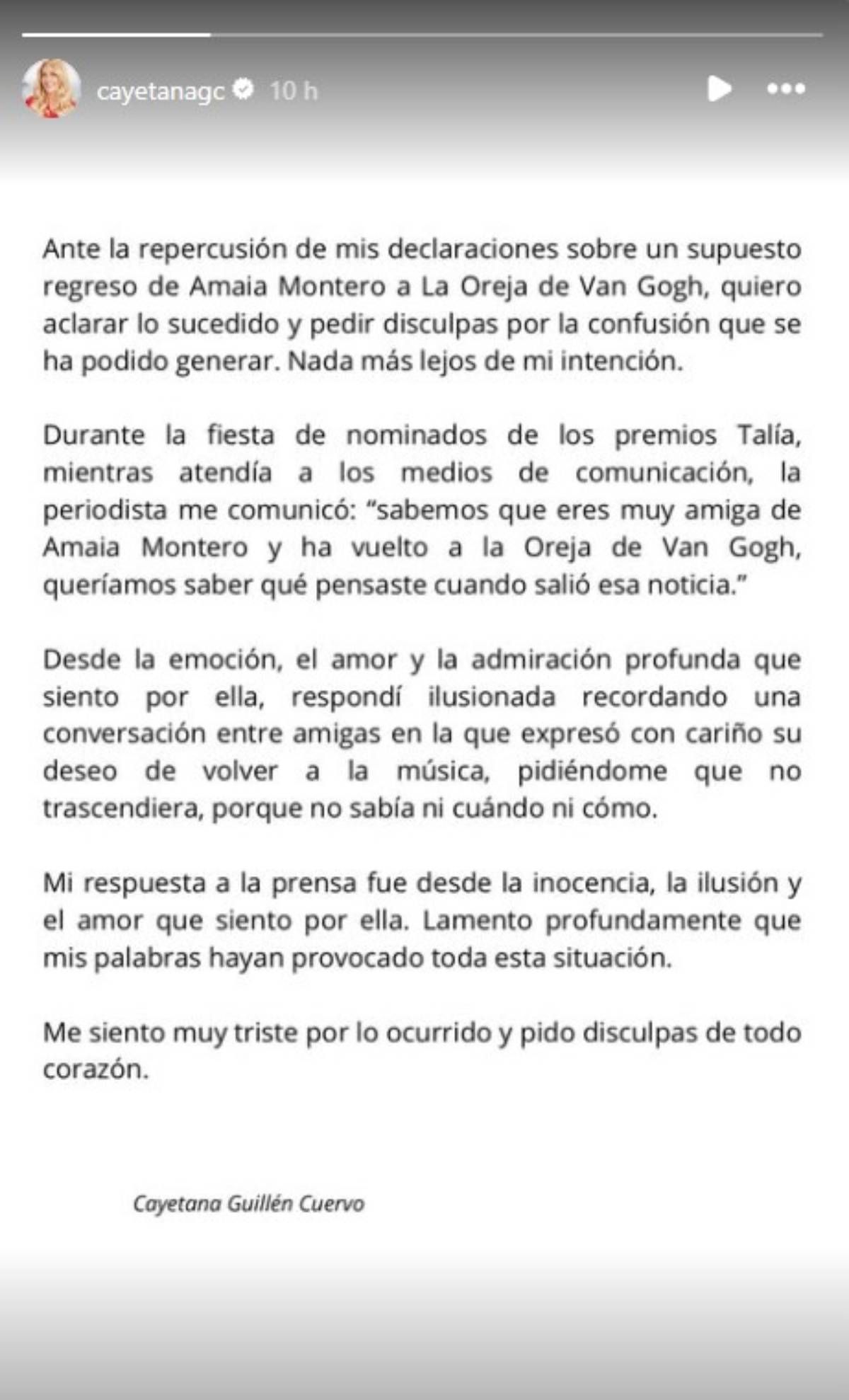 Ante el revuelo, la actriz decidió tomar cartas en el asunto y publicó un comunicado en su perfil oficial de Instagram