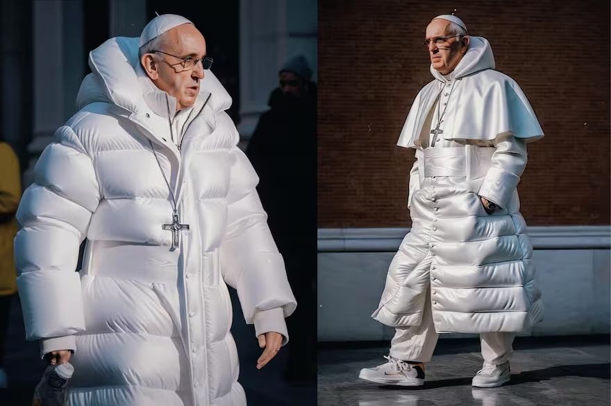Algunas de las primeras imágenes 'fake' creadas con IA el fallecido papa Francisco como protagonista.