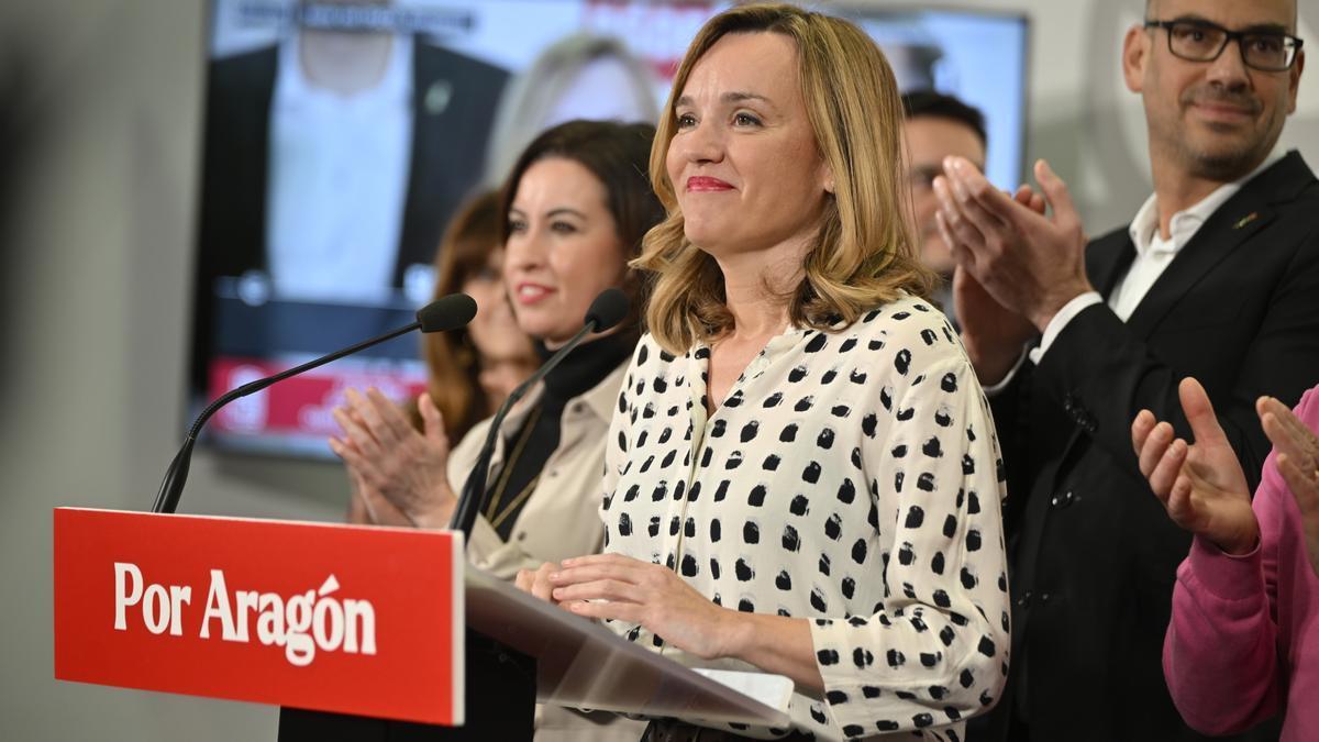 Pilar Alegría comparece tras las elecciones de Aragón.