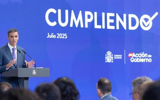 El presidente del Gobierno español, Pedro Sánchez, durante su comparecencia en la Moncloa para hacer balance del curso político. / EP El presidente del Gobierno español, Pedro Sánchez, durante su comparecencia en la Moncloa para hacer balance del curso político.