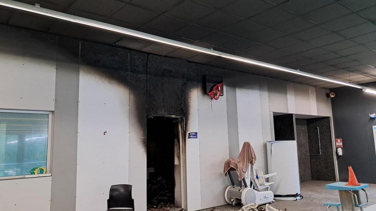 Estado de la sauna después del incendio.